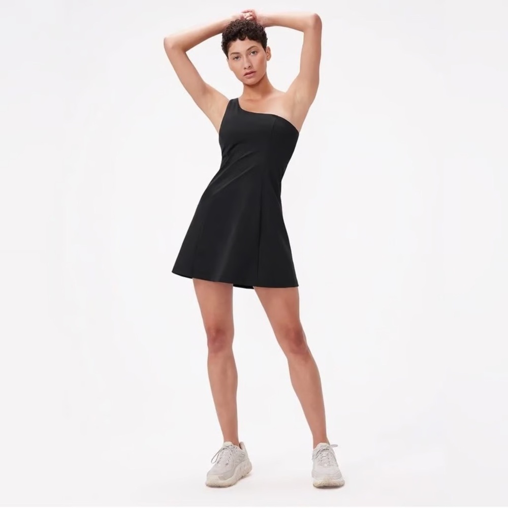 Outdoor Voices Black One-Shoulder Active Dress